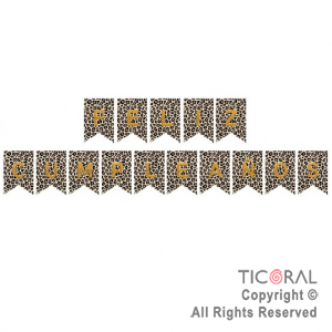 BANDERIN ANIMAL PRINT FELIZ CUMPLEA�OS CON STAMPING ORO